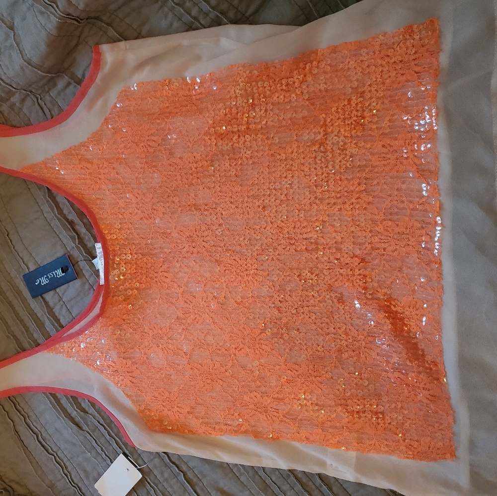 Miss Me orange sequin sleevless tank top new - Picture 4 of 4